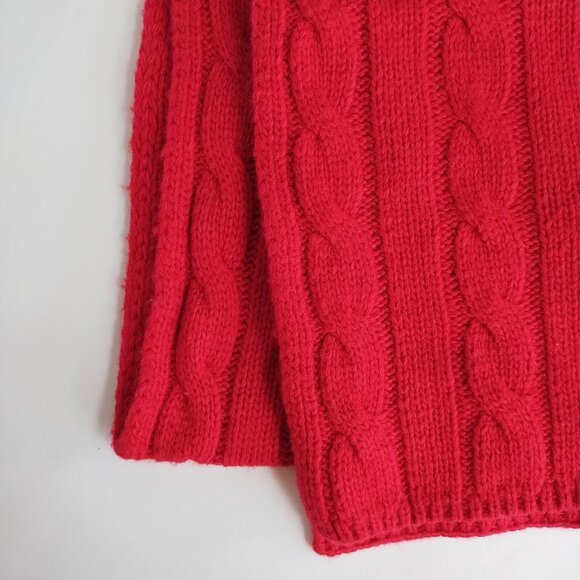 Lauren Ralph Lauren Monogram Cable Knit Wool & Alpaca Red Sweater Scarf - Picture 6 of 7